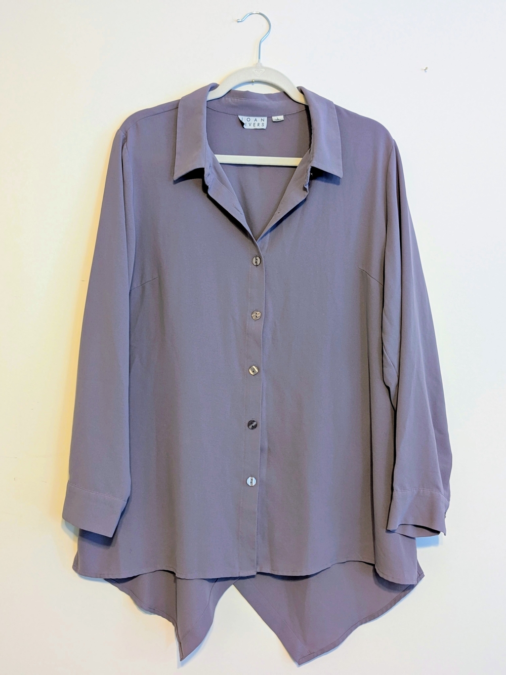 Joan Rivers Long Sleeve Silky Blouse w/ Criss-Cross Back Size L Storm
